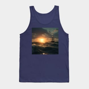 Beautiful sunset over the sea, an old ship sails Tank Top